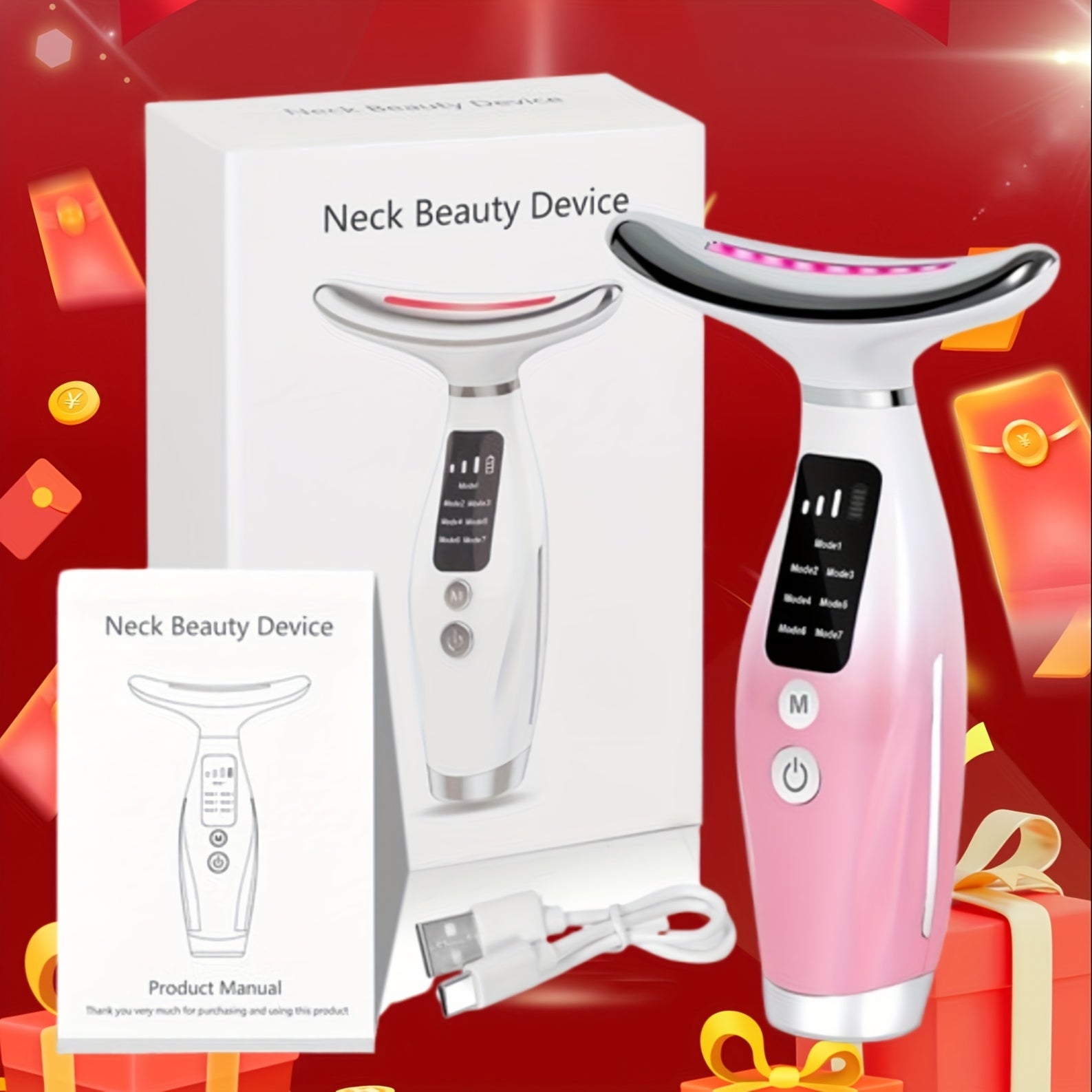 7-Mode LED Neck & Face Lift Massager – Skin Tightening & Anti-Aging Beauty Device